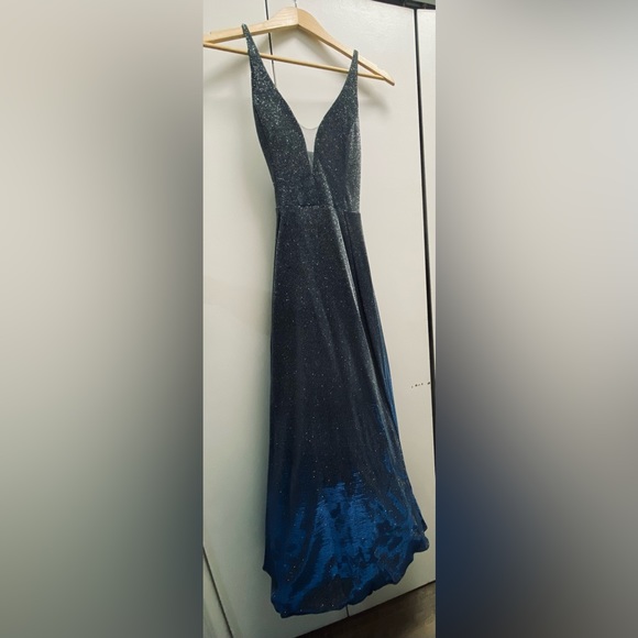 Metallic Blue Formal Evening Gown - Picture 4 of 12